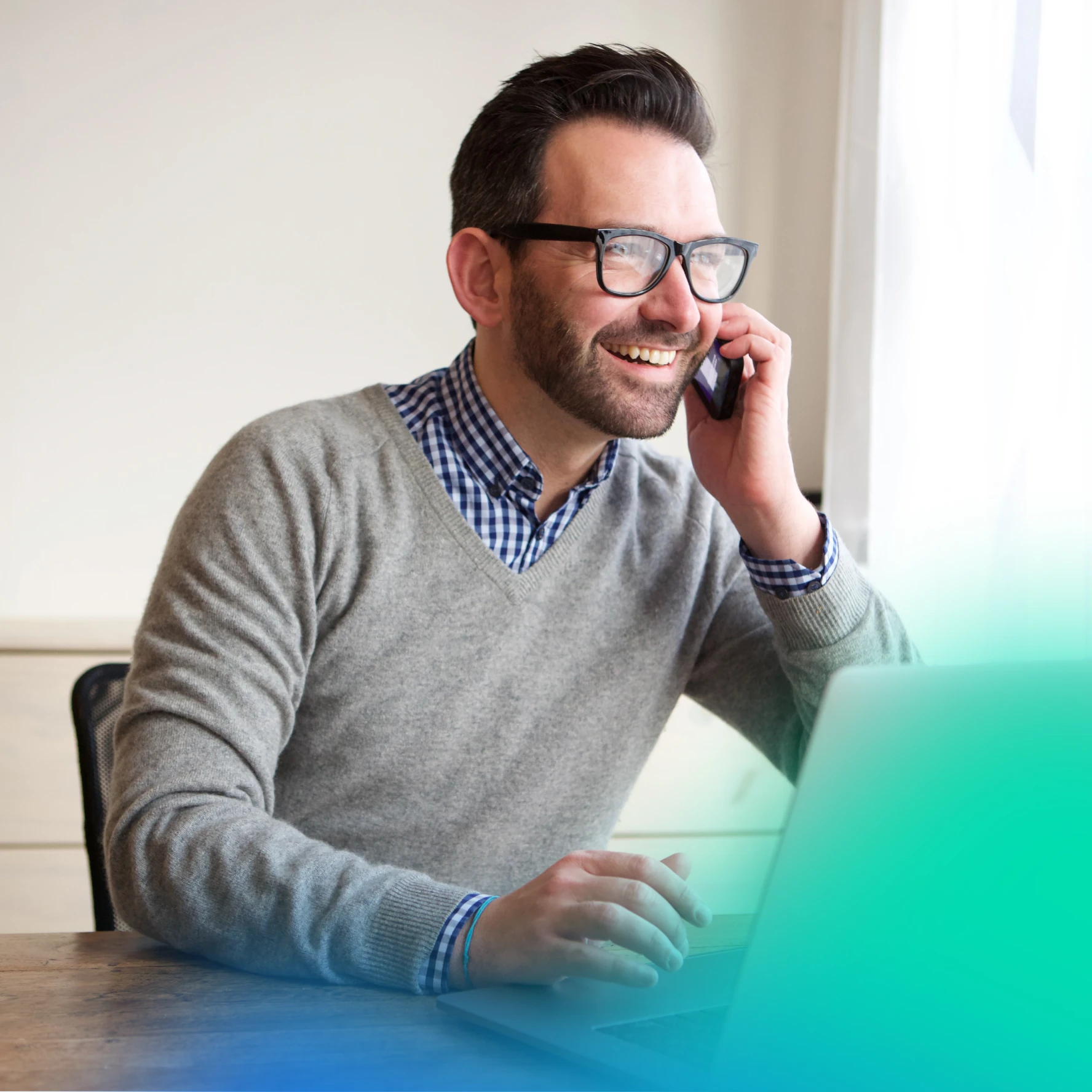 Man on his phone at home