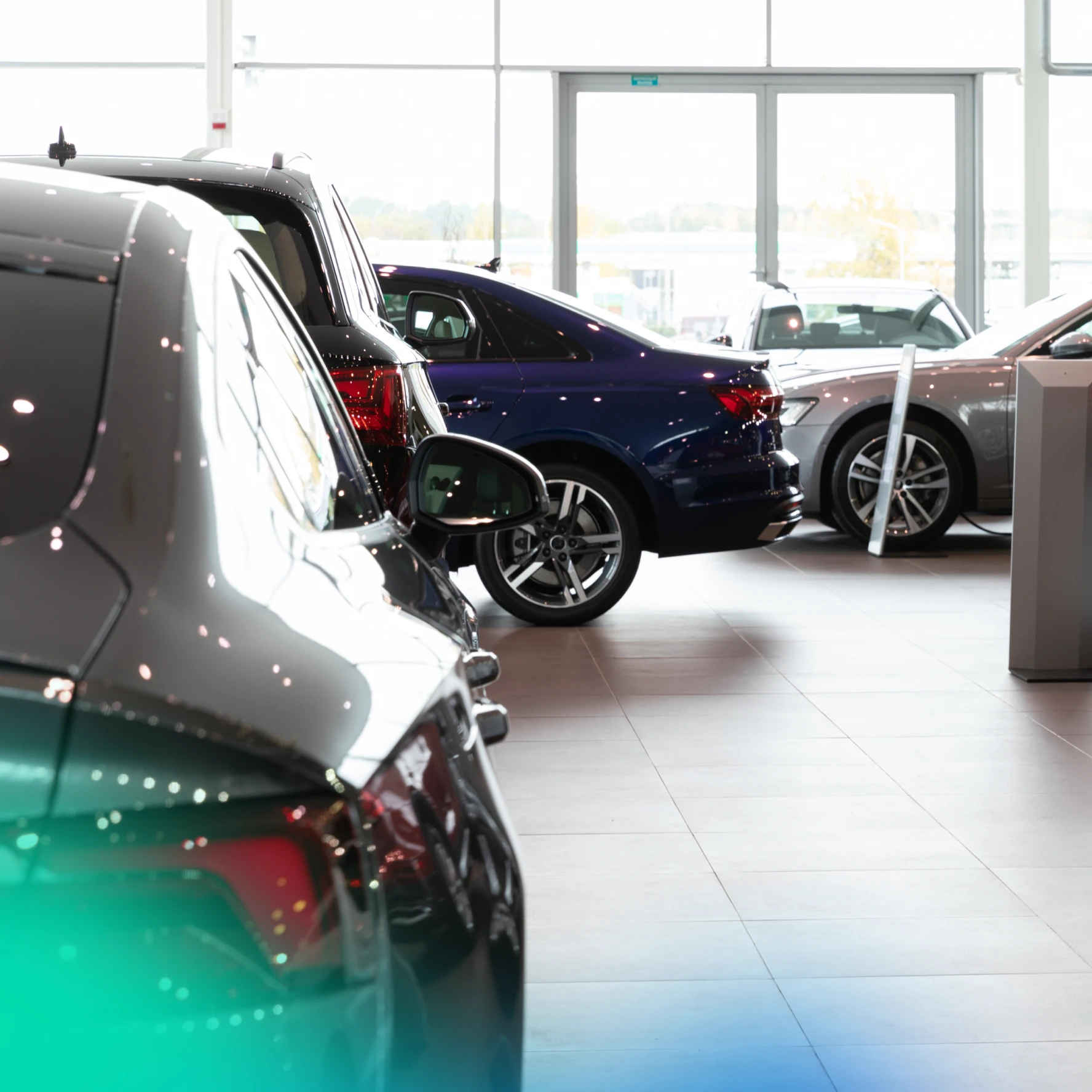 Cars in a car dealership